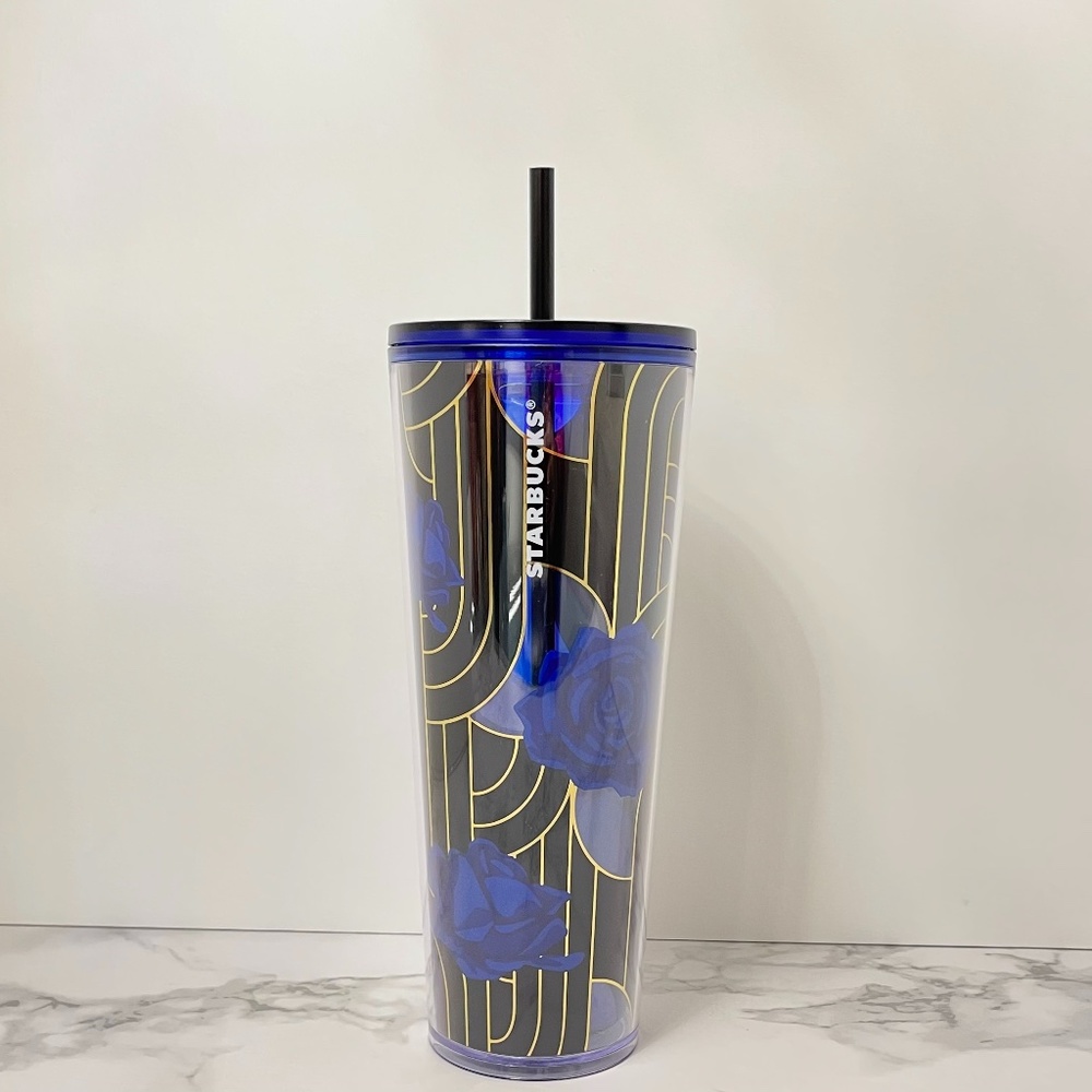 NWT Fall 2020 Starbucks Cobalt Blue Gold Rose Tumbler 24 oz